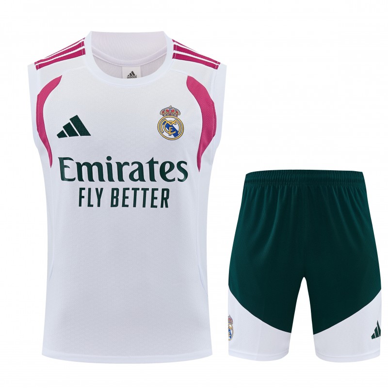26/27 Real Madrid White & Dark Green Sleeveless Training Vest +Shorts Set