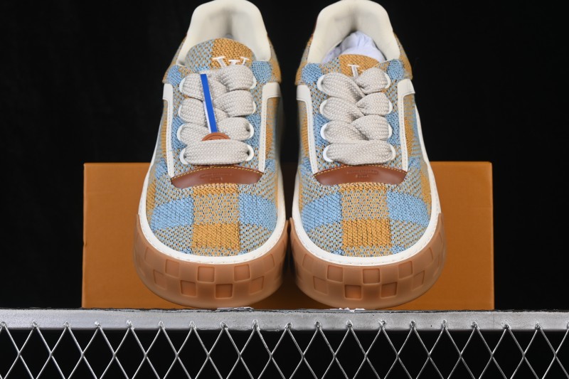 Louis Vuitton Tilted Sneakers Low-Top Casual Shoes in Smooth Calfskin Leather with Side LV Logo and Lightweight Rubber Sole - 2026SS Sea Blue