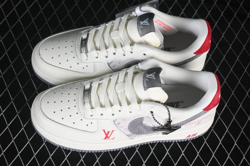 Nike Air Force 1 '07 Low Casual Sneakers with Full-Length Air Cushion and Classic White-Red Design - HS6188-134