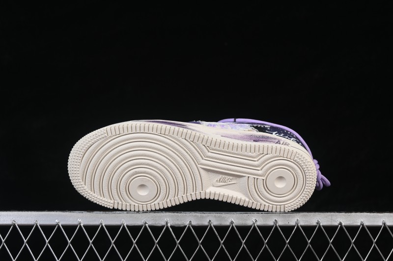 Nike Air Force 1 '07 Low Hand-Painted Graffiti Sneakers with Misty Purple Gradient and Retro Street Art Design - FJ7740-190
