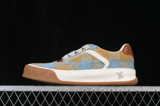 Louis Vuitton Tilted Sneakers Low-Top Casual Shoes in Smooth Calfskin Leather with Side LV Logo and Lightweight Rubber Sole - 2026SS Sea Blue