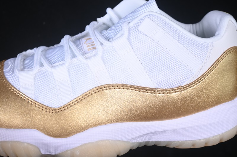Nike Air Jordan 11 Low Retro Basketball Shoes with Metallic Gold Accents and Carbon Fiber Plate - AH7860-102