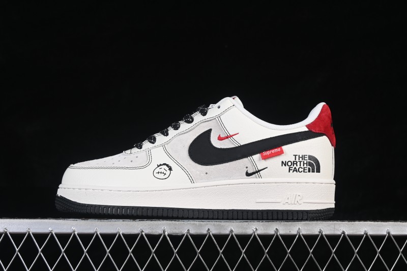 Nike Air Force 1 '07 Low Classic Basketball Sneakers with Black-White-Red Color Blocking and Perforated Leather Upper - KG6699-F42