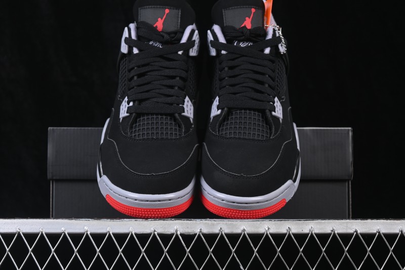 Nike Air Jordan 4 Retro Running Shoes with Premium Leather Upper and Classic Black-Red Colorway - IX8180-001