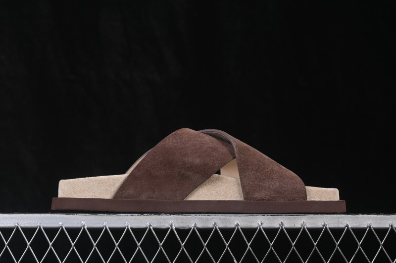 Brunello Cucinelli Suede Flat Slip-On Open Toe One-Band Slippers - MZUSOLY327CAY70 BROWN