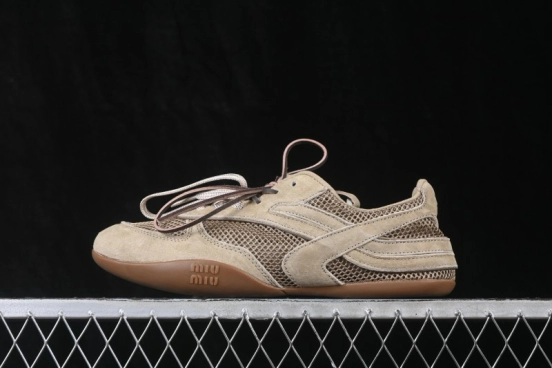 Miu Miu Gymnasium Multifaceted Lace-Up Mesh Round-Toe German Army Trainer Sneakers - SS26 Runway