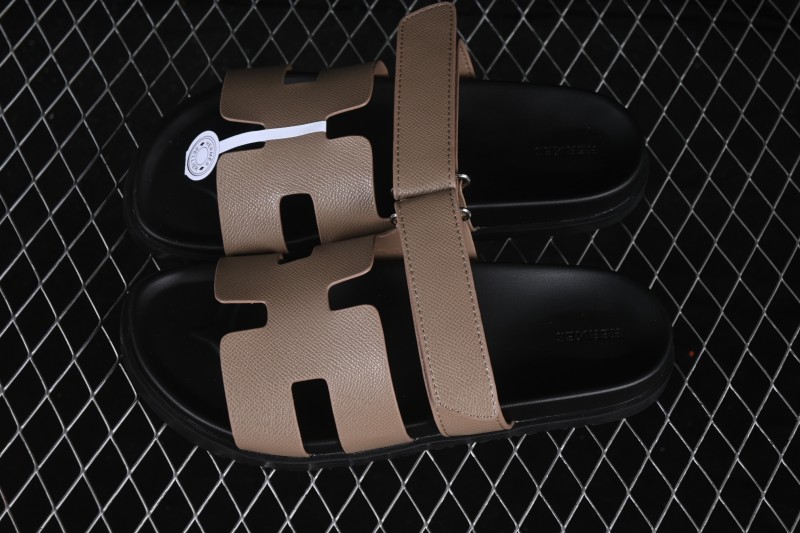 Hermes Chypre Flat Slide Sandals Elephant Gray