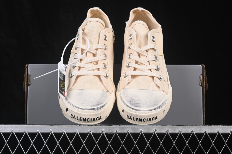 Balenciaga Paris Low Top Lace-Up Sneakers with Distressed Finish - W3RR59010