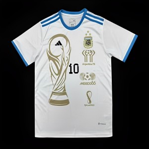 3 Stars Argentina White Training Jersey With Number 10 Printing
