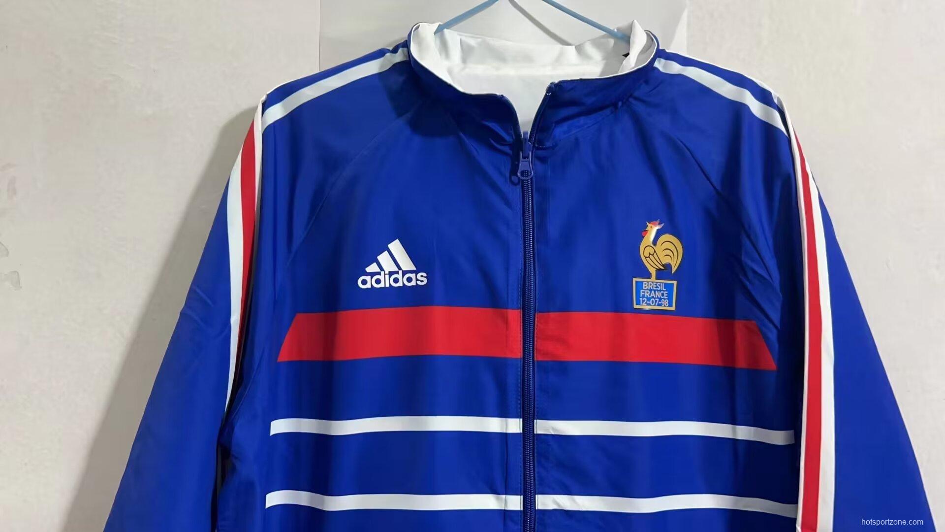 Retro 1998 France Blue/White Reversible Full Zipper Jacket