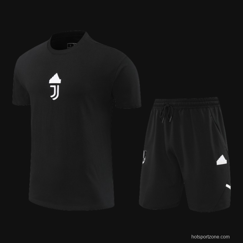 23/24 Juventus Black Cotton Short Sleeve Jersey+Shorts