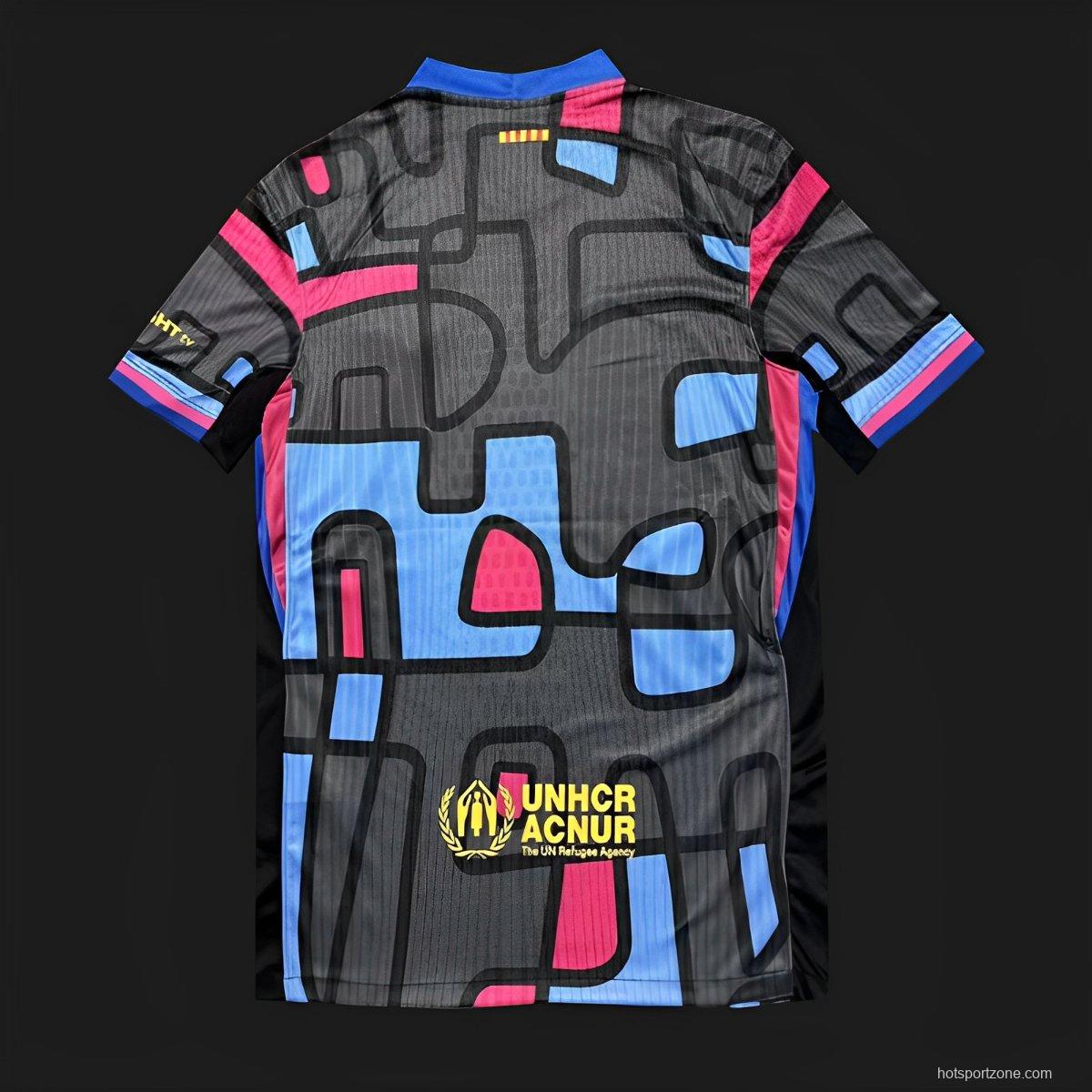 25/26 FC Barcelona Black with Blue & Pink Abstract Pattern Jersey