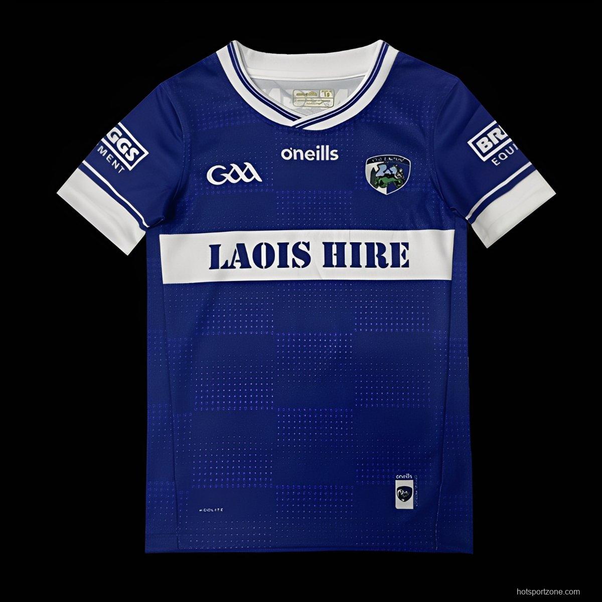 25/26 Kids Laois GAA Blue with White Hoop and Dot Pattern Home Jersey