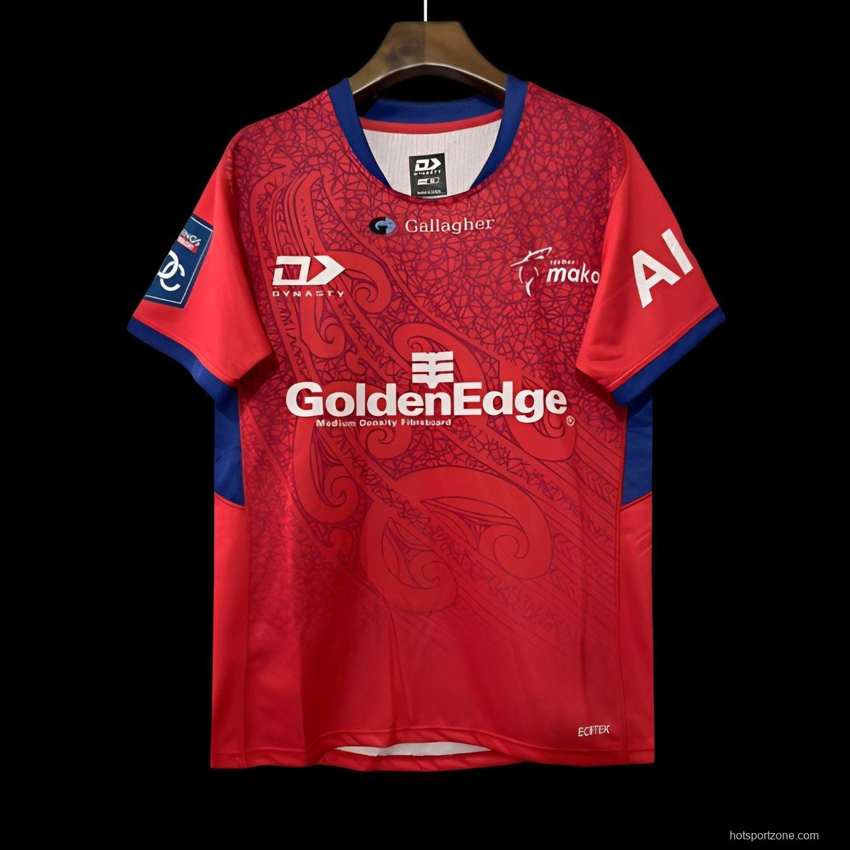 25/26 Tasman Mako Red with Maori Tribal Pattern Jersey