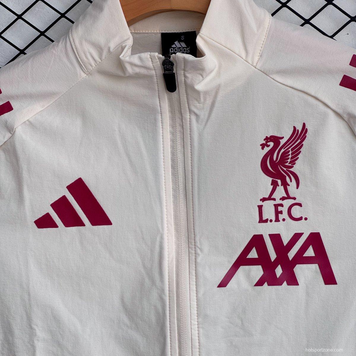 25/26 Liverpool Cream/Red Full Zipper Windbreaker + Long Pants