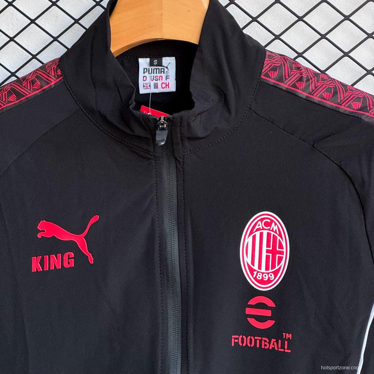 25/26 AC Milan Black/Pink Full Zipper Windbreaker + Long Pants