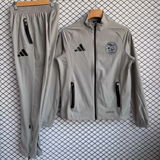 25/26 Algeria National Team Grey with Black Full zipper Jacket Tracksuit+ long pants