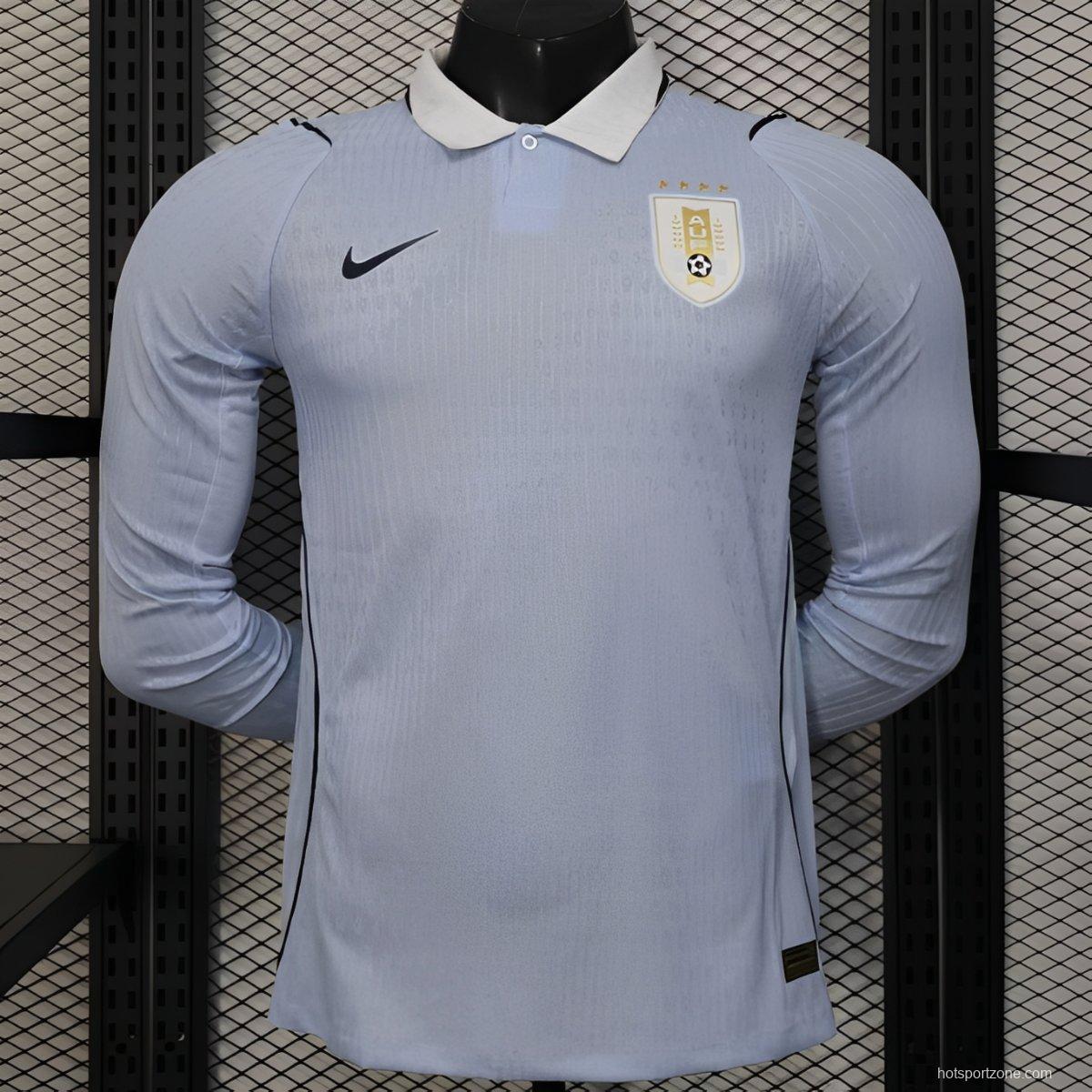 2026 Player Version Uruguay Light Blue with White Collar Long Sleeve Jersey