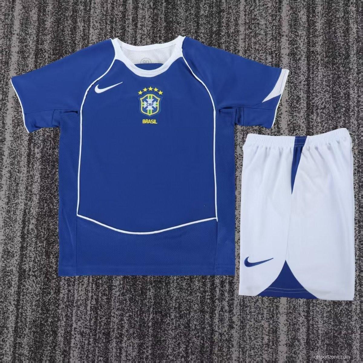 Retro Kids 2004 Brazil Away Blue Jersey
