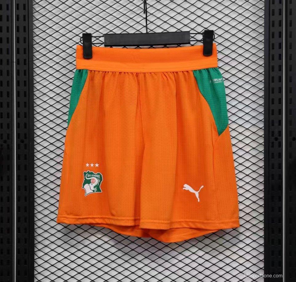 2026 Player Version Ivory Coast Orange with Green Side Panels Shorts