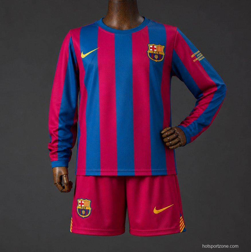 Retro Kids 05/06 Barcelona Home Long Sleeve Champion League Jersey