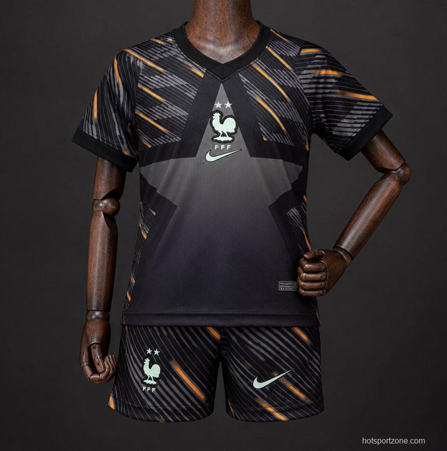 2026 Kids France Black with Orange  Away Jersey