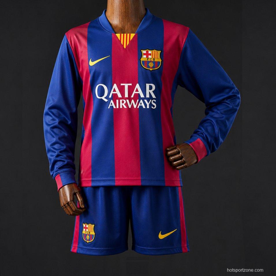 14/15 Kids Barcelona Home Retro Long-Sleeve Kit Jersey Size 16-28