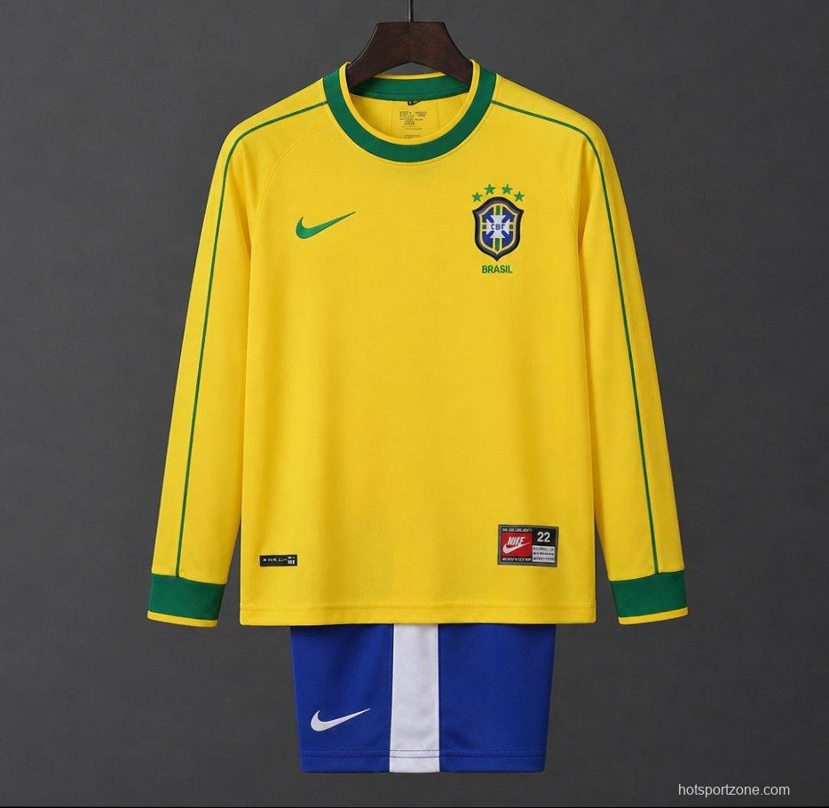 Retro Kids 1998 Brazil Home Long Sleeve Jersey