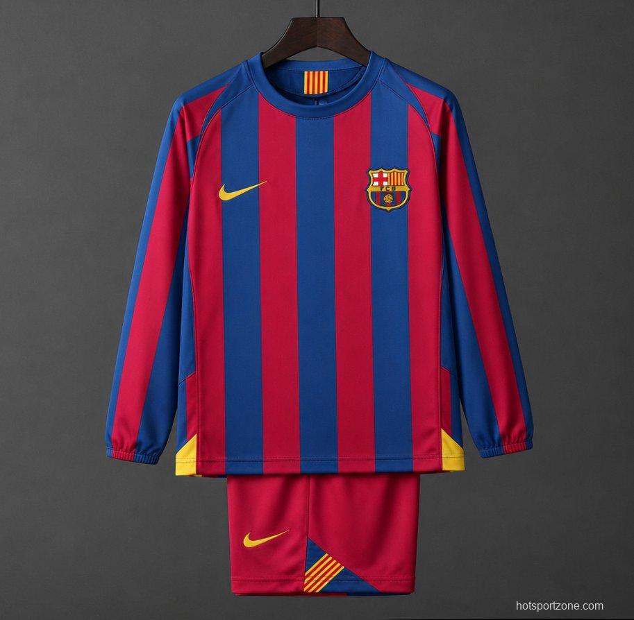 Retro Kids 05/06 Barcelona Home League Version Long Sleeve Jersey