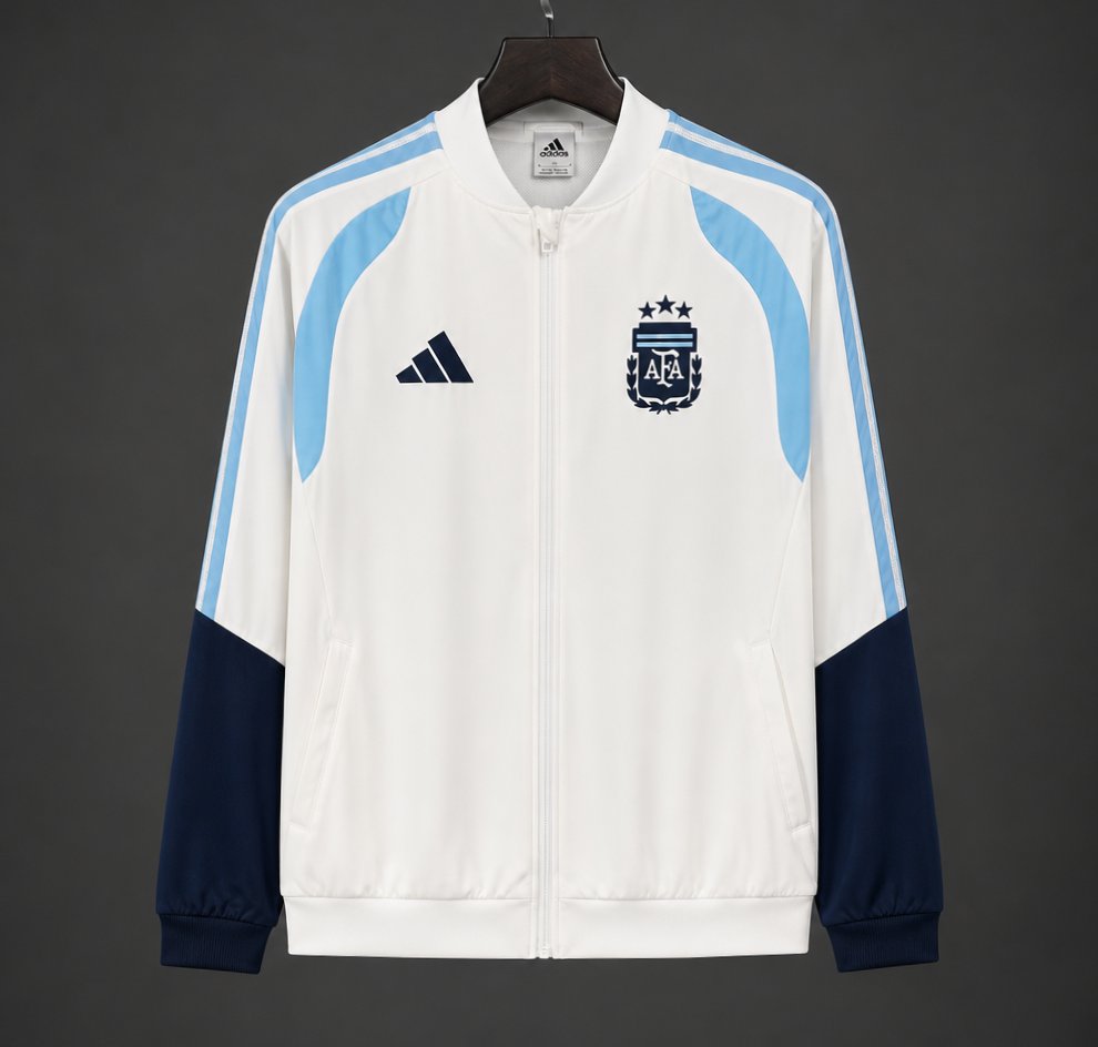 2026 Argentina White Full Zipper Windbreaker