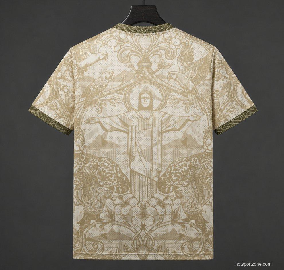 2026 Brazil Gold Cream with Baroque Floral and Christ the Redeemer Pattern Special Edition Jersey