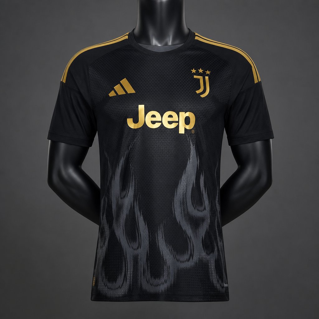 Player Version 26/27 Juventus Black & Gold with Flame Pattern Third Jersey