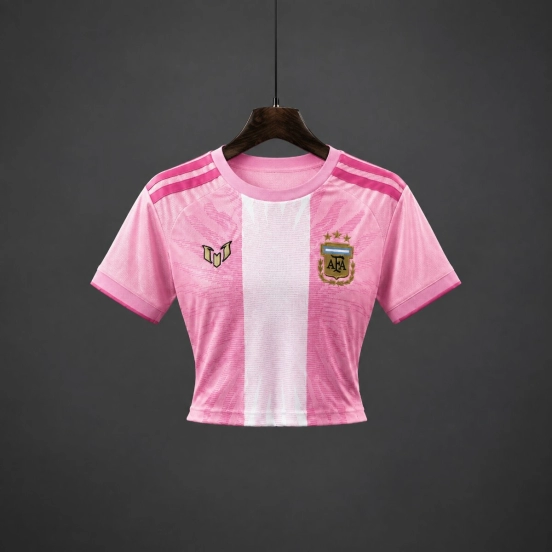 2026 Argentina MESSI Tribute Pink Women Crop Jersey