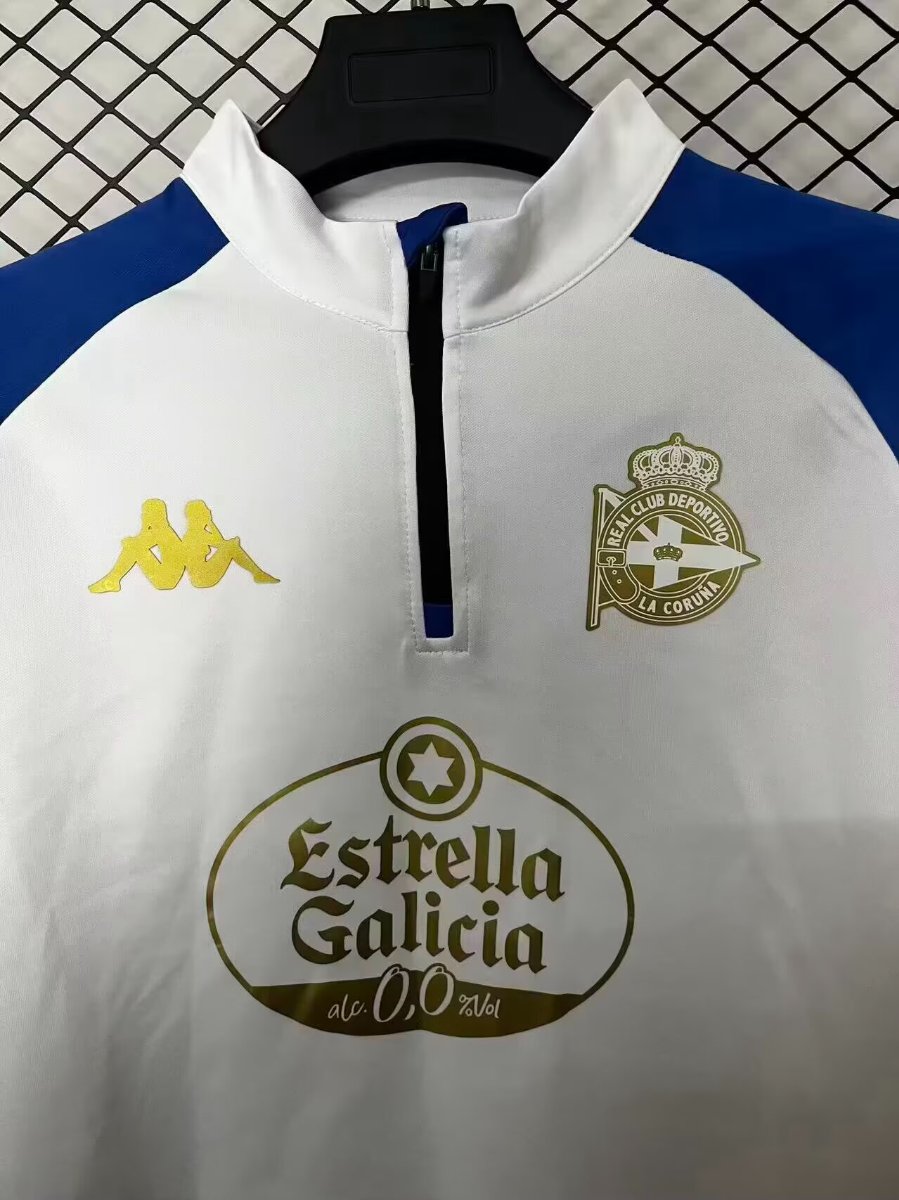 26/27 Deportivo La Coruña White with Blue  Long Sleeve Half-Zip Jersey